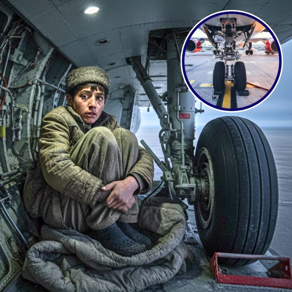 Afghan boy plane landing gear